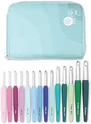 KnitPro Waves Crochet Hooks Set – 14 Hook Grande Gift Set, Sizes 2 – 12mm, Ergonomic Soft Handles, Soft Rubber Grip for Arthritic Hands, Light & Comfortable Crochet Needles for Knitting