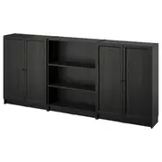 BILLY / OXBERG bookcase combination with doors, black oak effect, 240x30x106 cm