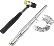 PHYHOO Rould Ring Mandrel Metal Ring Sizer Gauge Set with Jewelers Rubber Mallet