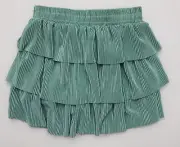 ERGE GIRL'S XL FLOUNCY GREEN SKORT SKIRT TIERED ELASTIC WAIST PULL ON SHIMMERY