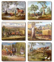 Country Kitchen Working Horses Cinnamon Cork Backed Placemats Set 6