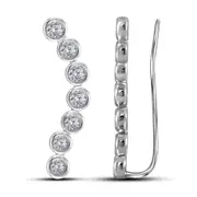 14k White Gold Round Diamond Bezel-set Climber Earrings 1 Cttw