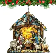Fellflying Nativity Sun Catcher for Window - Acrylic Window Wall Art Decor - Hand-Painted Christmas Parties Wall Art for Thanksgiving Or Christmas Decor