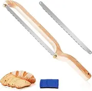 Cyanmor Serrated Curved Bread Knife with Wooden Handle, Stainless Steel Slicing Tool Violin-Shaped Handle Design Perfect for Sourdough Baguettes and Bagels (Log)