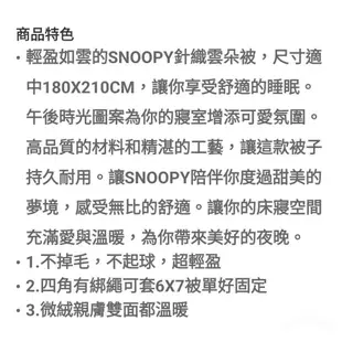 【女兒紅】免運 SNOOPY 史奴比 針織雲朵被 棉被 雲朵被 特色民宿 旅館 宿舍 學生宿舍 公寓 民宿 寢具