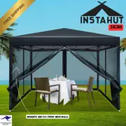Instahut Gazebo Pop Up Marquee 3x3M Outdoor Black White Mesh Zipper Wall Shade