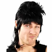 Dazza Black Mullet Wig 1980s Bogan - Mens