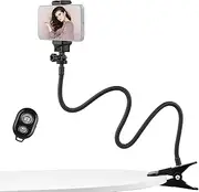 72cm/28in Webcam Stand Desk Mount Bracket 1/4 Inch Screw 1kg Load Capacity with Phone Holder Remote S er for Live Streaming Online T ing Meeting C ting Black One Size
