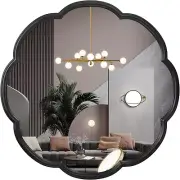 24" Black Mirrors for Wall, Flower Pattern Scalloped Decorative Accent Wall Moun