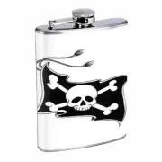 Pirate Jolly Roger Skull Flag Flask D60 8oz Stainless Steel Black and White