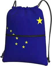 EdWal Alaska State Flag Print Drawstring Backpack Gym Bags Sports Bags With Zipper Pocket For Travel Beach, Black, One Size