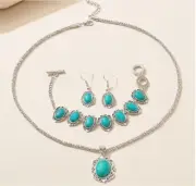 3 Piece Vintage Bohemian Style Faux Turquoise - Necklace Bracelet Earrings Set
