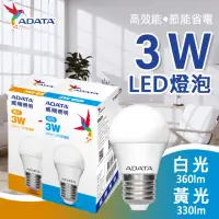 在飛比找momo購物網優惠-【ADATA 威剛】LED 3W E27 大廣角 CNS認證