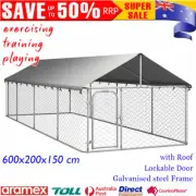 Large Outdoor Dog Kennel Steel Enclosure Steel Dog Puppy House with Roof 6x2 m