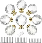 BTSKY 8 Pack Drawer Knobs Diamond Shaped Crystal Glass 40MM(1.6 inches) Cabinet Knobs Cupboard Door Knobs Crystal Drawer Pull Handles Glass Dresser Knobs with Gold Base