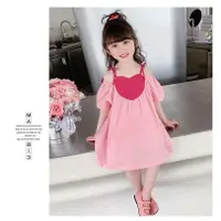 在飛比找蝦皮購物優惠-韓國童裝 爆款 夏季 女童 洋裝 兒童洋氣 時髦 短袖 愛心