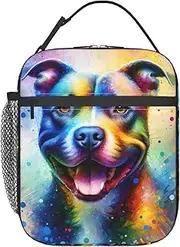 ainori Reusable Cool Dog Colorful Lunch Box for Kids Girls Boys Women Adult, Insulated Pitbull Lunch Bag,Polyester Cooler Handbags Case for School Picnic Work Travel Outdoor Beach or Hiking