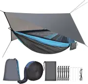 Camping Hammock with Mosquito Net Rain Fly Heavy Duty Tree Strap Nylon Parachute