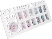 Baby Keepsake, Baby Picture Frame My First Year Photo Frame 15 X 7.3 X 0.6in With 12 Small Picture Frames for Baby Shower and Nursery Decor (Blue) (Pink) (White)
