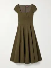 [STAUD] STAUD - Wells Cotton-blend Poplin Midi Dress - Army green - US00 US 00 Green