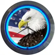 Bald Eagle with American Flag Neon Clock 8EGFLG w/ FREE Shipping