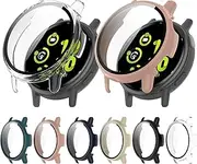 2 Pack Hard PC Case with Tempered Glass Screen Protector Compatible with Garmin VivoActive 5/Active 5 Watch Bumper Guard Protective Cover Touch Sensitive Film((Transparent+Pink)