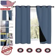 Elegant Grommet-Top Stone Blue Blackout Drapes - 100% Light Blocking, 2 Panels
