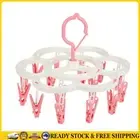 16 Clips Folding Clothes Hanger Sock Dryer Socks Underwear Drying Rack(Pink)