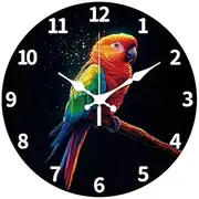 CHGCRAFT 12inch Parrot Colorful Pattern Wall Clock Battery Operated Silent Non Ticking Round Decorative Clock for Office Home Living Room Bedroom Bathroom Kitchen Decor, Parrot