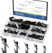 75pcs 10lb/20lb/30lb/50lb/100lb Picture Hangers Hooks with Nails Kit, Black