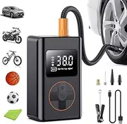 Tyre Inflator Portable Air Compressor,5 Mode Cordless Tyre Inflator 150PSI 6000mAh Rechargeable Power Bank Auto Shut-Off Digital Display Electric Air Pump w LED Light for Car, Motorcycle, Bike, Ball