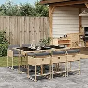 Patio Furniture Sets 7 Piece Garden Dining Set with Cushions Mix Beige Poly Rattan