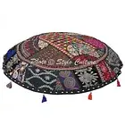 Ethnic Floor Pillow Cushion Vintage Patchwork Cover Black 40x40 Inch Giant De...