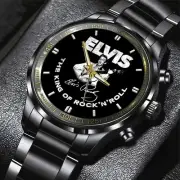 E.lvis Pres.ley Black Steel Watch – Rock & Roll Icon Gift for Music Fans 2025