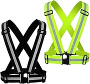 RUISHYY Reflective Running Vest 2 Pack, High Visibility Reflective Running Gear Night Cycling Walking Reflective Vest Hi Vis Safety Vest Straps for Men Women Kids