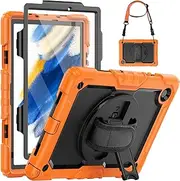 for Samsung Galaxy Tab A8 Case 10.5 inch Full Body Proof Case with Rotating Hand Strap/Screen Protector/Built-in Stand, Sturdy Shockproof Cover for Samsung A8 Tablet 2021/2022, Orange