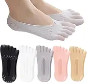 [Dress Cici] Five Finger No Show Socks for Women, Nylon Tabi Socks with Silicone Heel Non Slip invisible Socks (5 Pack)