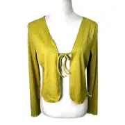 Elodie Cardigan Sweater Tie-Front Ribbed Cropped Length Mustard Yellow W L NWT