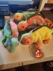Lot of 4 RARE 9.5" Iggy the Iguana TY Baby with Tie Dye Fabric & Tag Errors