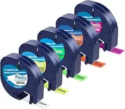 5 Pack Compatible with Dymo Letratag Refills Replacement for Dymo Label Maker Refills 12mm x 4m(1/2" x 13') Colored Plastic Label Tape for Letra Tag LT 100H 100T QX50 Handheld Label Maker Tape Refill