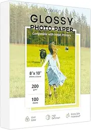 100 Sheets Glossy Photo Paper 8x10, Goefun 200GSM/54LB Inkjet Printer Paper for Dye Ink