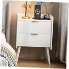 White Nightstand Modern Bedside Table with 2 Storage Drawer, Small Night