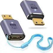 Mini HDMI to HDMI 8K, 48Gbps Mini HDMI 2.1 Extension Adapter, UHD Mini HDMI Male to HDMI Female Adapter with LED Working Indicator lamp Compatible for Camera, Camcorder, DSLR. 2pack