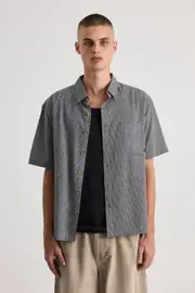[Factorie] Factorie - Half Half Short Sleeve Shirt - Hh black blue micro check S HH BLACK BLUE MICRO CHECK