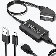 Scart to HDMI Adapter, Male Adapter Scart to HDMI, 720P/1080P Video Audio Converter, Scart HDMI Adapter with Scart Cable, HDMI Cable and USB Power Cable for PS3 DVD Xbox STB VHS Sky