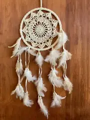 CUTE WHITE BOHO CROCHET DREAM CATCHER 16 CM WEB