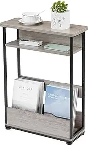 CATZONS Vintage Side Table with Storage Shelf, 3 Tier Thin Sofa End Table for Narrow Spaces,Skinny Bedside Table with Magazine Rack (Grey)