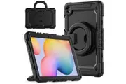 Samsung Galaxy Tab S6 Lite 10.4 inch 2020/2022/2024 Rotatable Handle Ring Folding Stand Case with Screen Protector-Black&Black