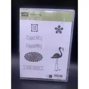 Stampin' Up! Flamingo Lingo Happy Day Rubber Cling Stamps Set 【sold as it is】