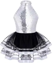 [Miutii] Girls Sparkly Sequins Ballet Dance Dress Sleeveless Gymnastic Tutu Skirt Leotard Jazz Latin Ballerina Dancewear